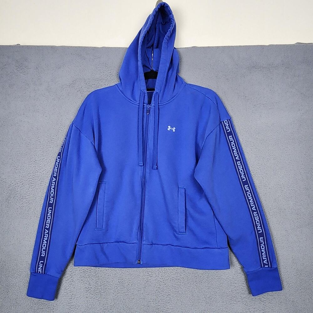Under Armour Rival Fleece Hoodie Womens Medium Blue Full Zip Spellout 1366955